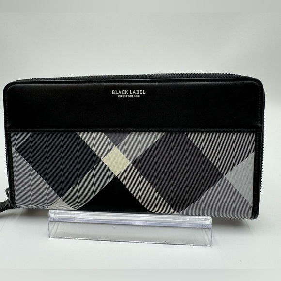 Burberry-Authentic-Black Label Crestridge Double Zippy Wallet/Organizer Like New - Picture 1 of 15